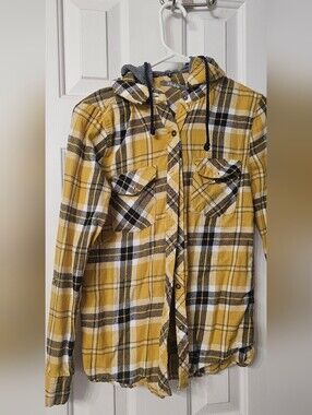 Yellow Plaid Hooded Flannel Shirt